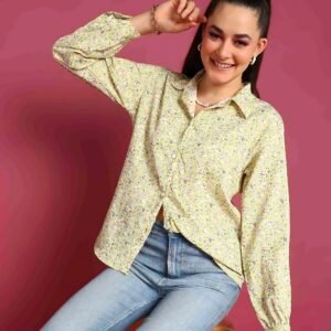 Lime Yellow Floral Delta Print Shirt