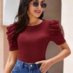 Mehroon Ruched Sleeve Top