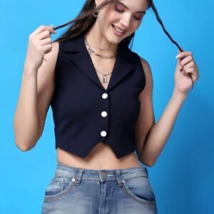 Navy Blue Vest Crop Top