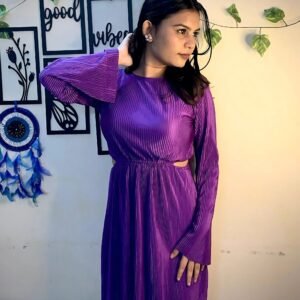 Purple Cut Out Long Dress & Purple Rose Earrings