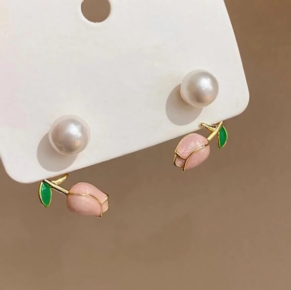 White Flower Earrings Long Earrings Pearl Drop