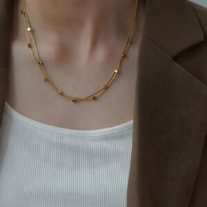 Retro Double-layer Herringbone Cubic Square Beads Necklace